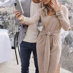 TOCCIN × RTR Stevie Tie Front Wool Cashmere Knit Sweater Midi Dress Tan S EUC